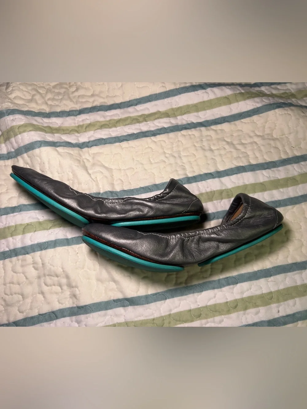 Tieks Metallic Ballet Flats - Silver with Signature Blue Bottoms